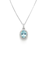 Aqua Marine Halo Pendant Necklace