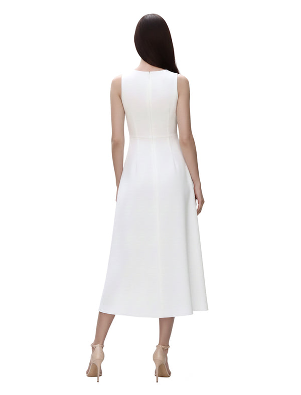 Stretch Crepe V Neck Midi Dress