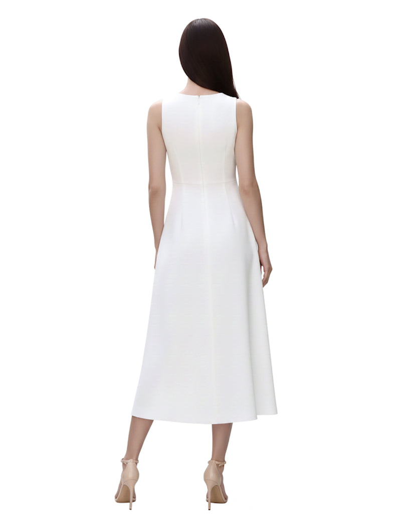 Stretch Crepe V Neck Midi Dress