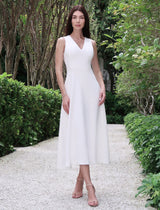 Stretch Crepe V Neck Midi Dress