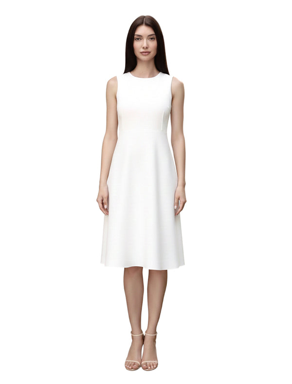 Strech Crepe Round Neck Midi Dress