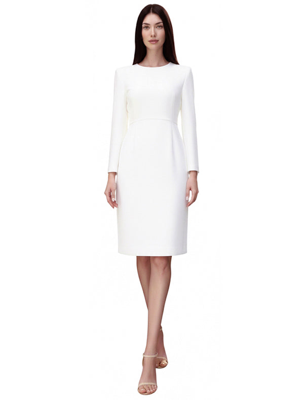 Long Sleeve Strech Crepe Knee Length Dress