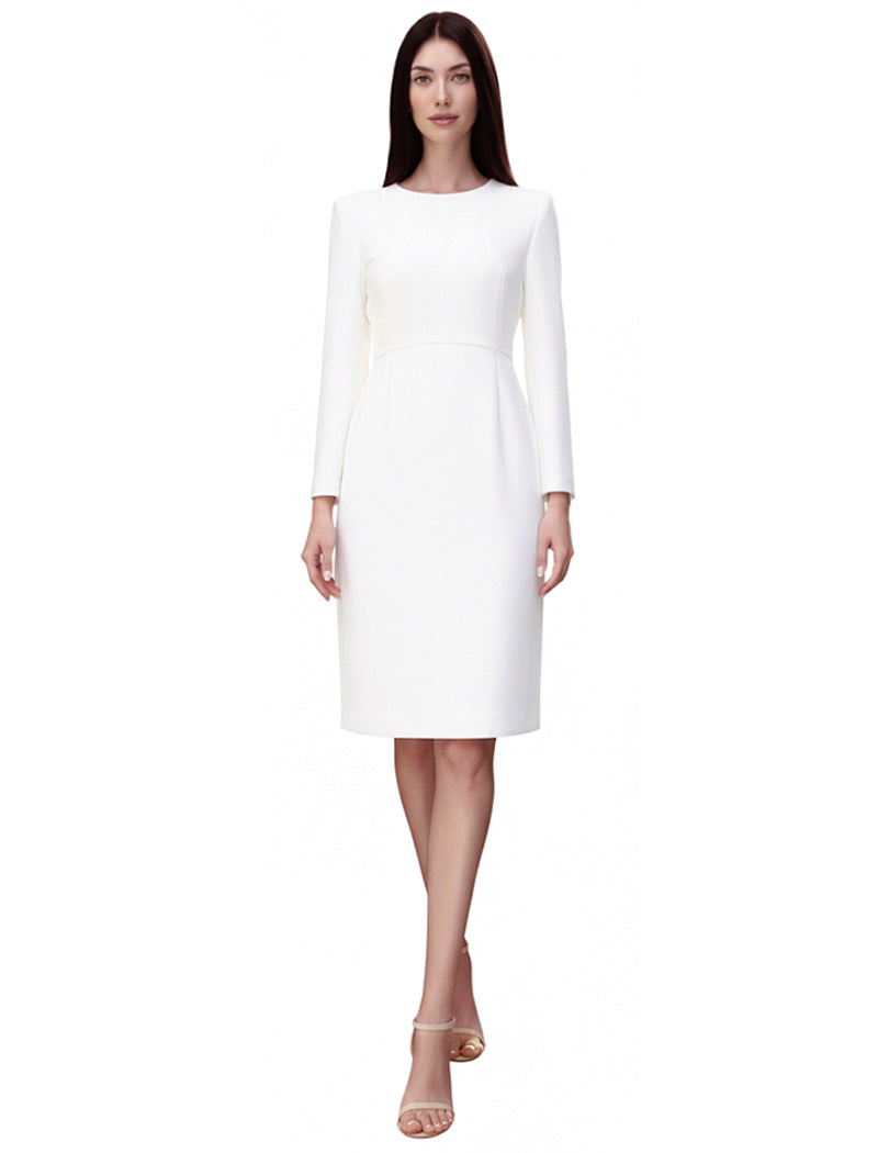 Long Sleeve Strech Crepe Knee Length Dress