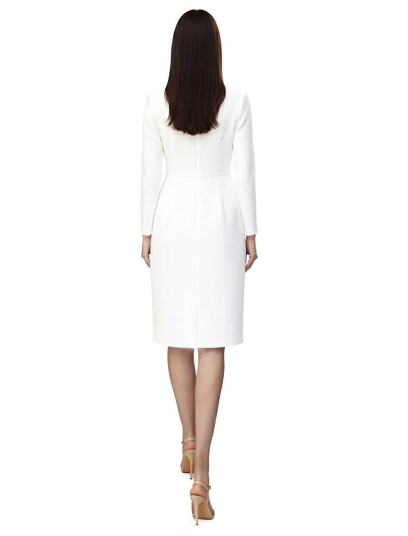 Long Sleeve Strech Crepe Knee Length Dress
