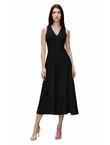 Stretch Crepe V Neck Midi Dress