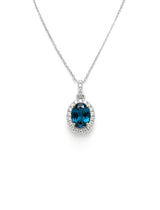 London Blue Topaz Halo Pendant Necklace