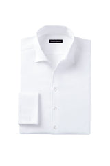 One piece collar double cuff cotton-stretch shirt. Shop luxe leisure shirts, smart casual shirts, formal shirts online at WANG MENG .