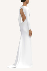 Minimalist long sleeve square neck open back wedding gown